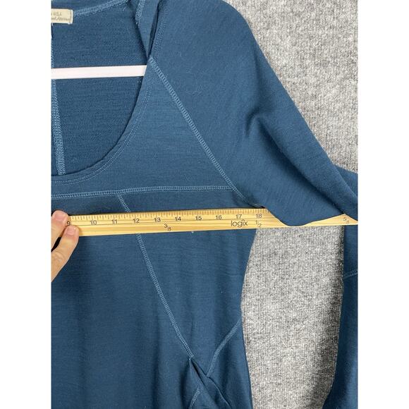 Ibex Sweater Dress Women's Large Blue Merino Wool Pockets Hooded Tunic - Picture 9 of 14